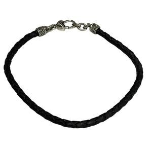 Thick braided leather choker necklace with silvertone clasp ends Boho festival